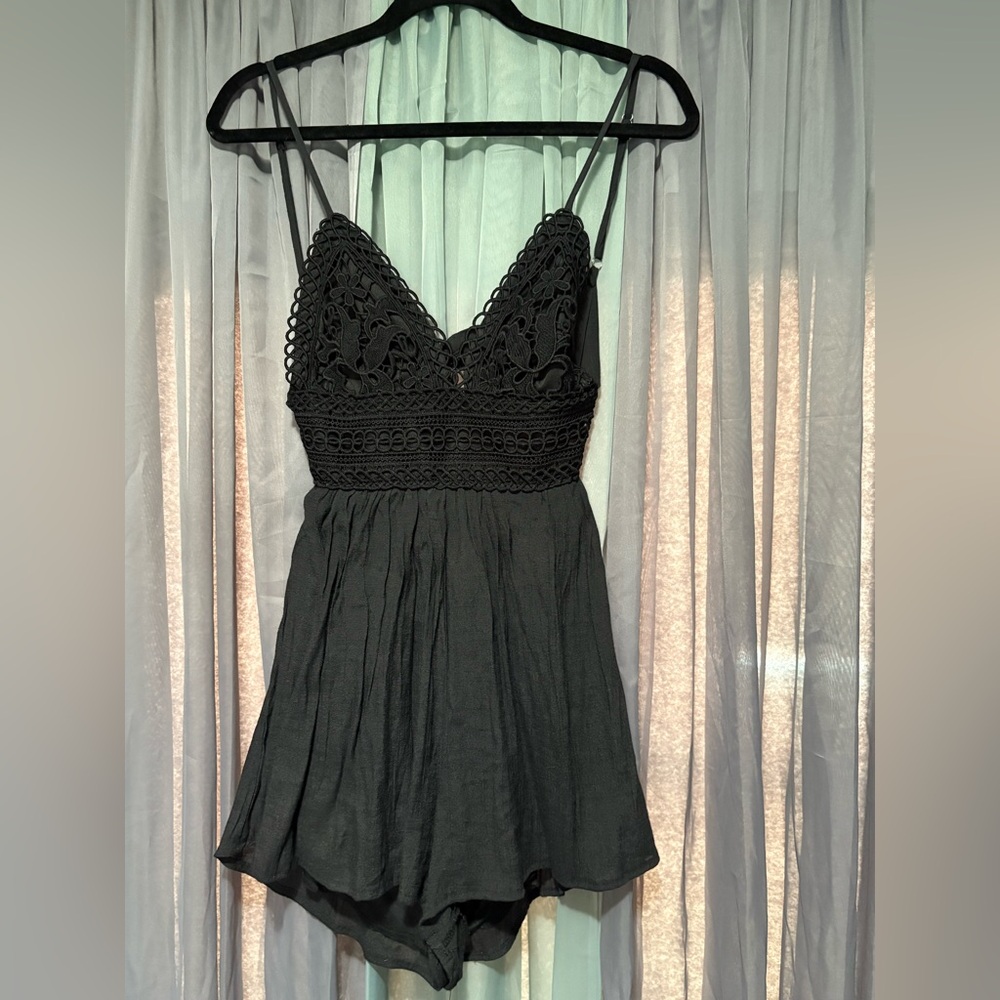 Black Open Tie Back Romper